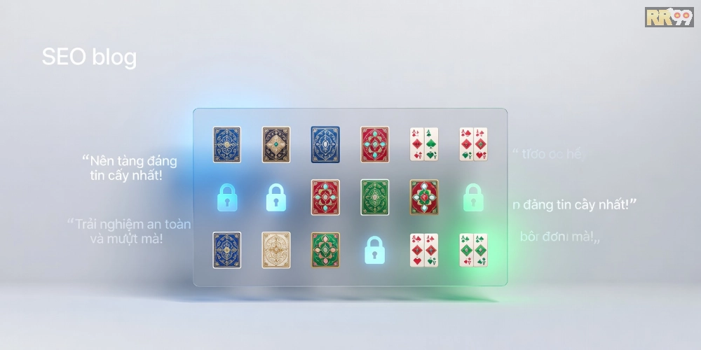 Hình minh họa khái niệm game bài uy tín rr99 với giao diện nền tảng hiện đại và các trò chơi phổ biến.