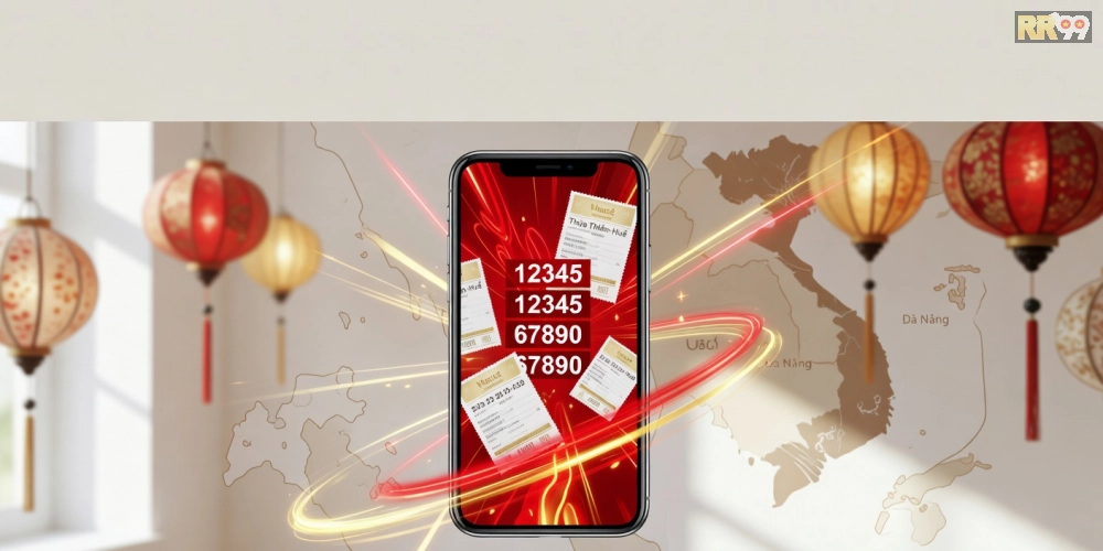 Minh họa khái niệm xổ số miền trung hôm nay rr99 với giao diện trực tuyến hiện đại và kết quả quay số