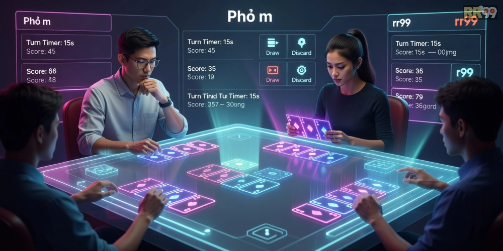 Giao diện chơi Phỏm hấp dẫn với các lá bài được sắp xếp chuyên nghiệp