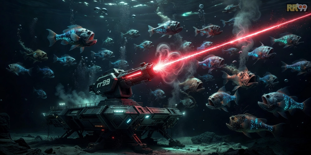 Giao diện săn cá đại dương trong game rr99 với hiệu ứng bắn súng đặc sắc