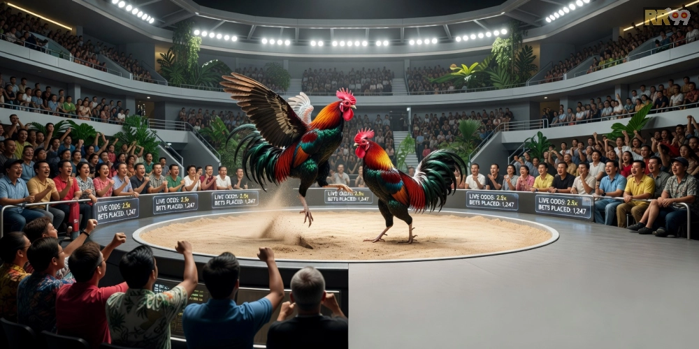 Hình ảnh trường gà Philippines chuyên nghiệp trên nền tảng RR99 với không khí sôi động