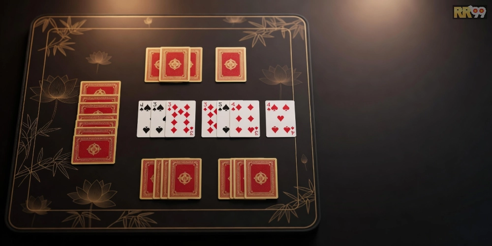 Hình ảnh minh họa trò chơi Phỏm trên nền tảng rr99 với bộ bài đang được sắp xếp.